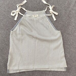 Madewell Bow Tie Striped XXS Swing Tank Cropped Gray Off White Coastal